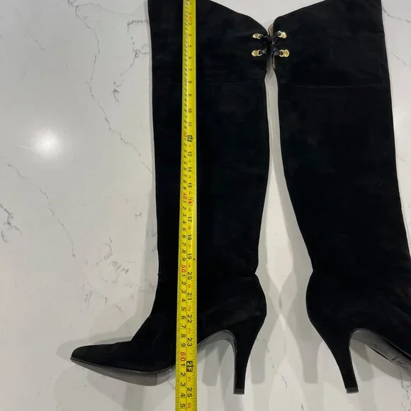 RARE VTG ST. JOHNS black Suede leather over the knee boots Size 7